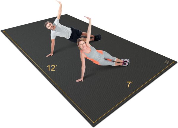 Gxmmat Extra Wide Large Exercise Mat 12'x7'x7mm, Thick Workout Mats for Home Gym Flooring, Non-Slip Durable Cardio Mat, High Density, Shoe Friendly, Perfect for Plyo, MMA, Jump Rope, Stretch, Fitness