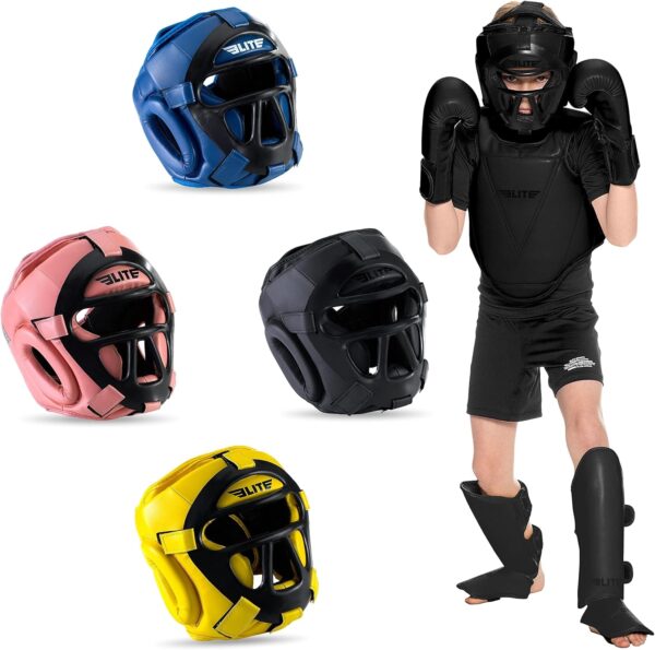 Elite Sports Best Kids Boxing Headgear Youth Wrestling Headgear for Age 4 to 13 Year MMA Kickboxing Muay Thai BJJ Karate Head Guard for Boys Girls (Black)