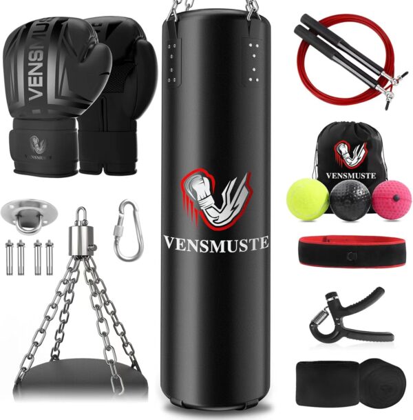 Punching Bag for Adults, 4FT PU Heavy Boxing Bag Set, Heavy Punching Bag with 12OZ Gloves for MMA Karate Kickboxing Boxing Muay Thai Training at Home or Gym - Unfilled Heavy Bag