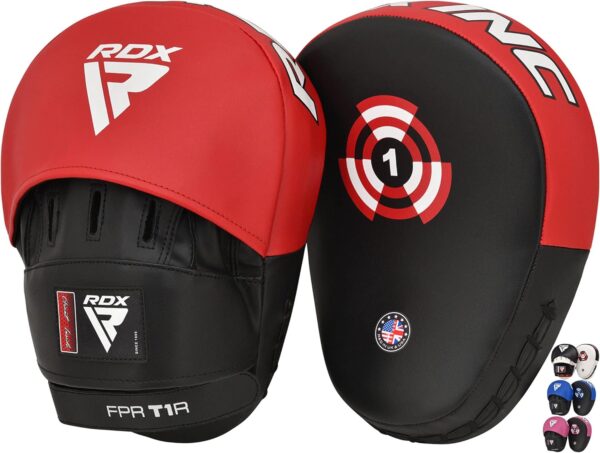 RDX Boxing Pads Focus Mitts, Maya Hide Leather Curved Hook and Jab Target Hand Pads, Great for MMA, Kickboxing, Martial Arts, Muay Thai, Karate Training, Padded Punching, Coaching Strike Shield