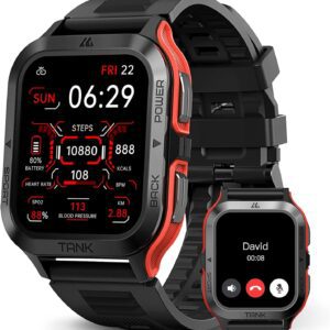 AMAZTIM Smart Watch, 60 Days Extra-Long Battery, 50M Waterproof, Rugged Military Bluetooth Call(Answer/Dial Calls),1.85" Ultra Large HD Display, AI Voice Assistant,Compatible for Android and iOS(Red)