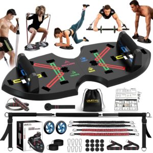 LALAHIGH Portable Home Gym System for Men and Women: Push Up Board, Different Fitness Accessories with Resistance Bands dynamic handles and nonslip pads-Professional Strength Training Exercise