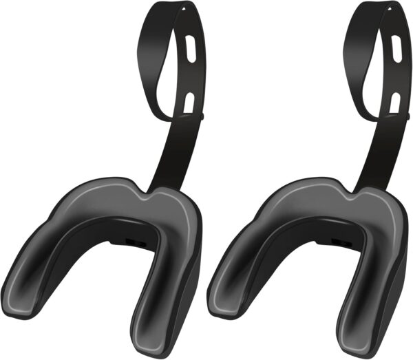 2 Pcs Football Mouth Guard with Strap, Big Size Soft Youth Mouth Guard Football Mouthpiece, Professional Mouth Guard Sports for Basketball, Boxing, Rugby, MMA, Hockey for Adult & Youth (Black-Grey)