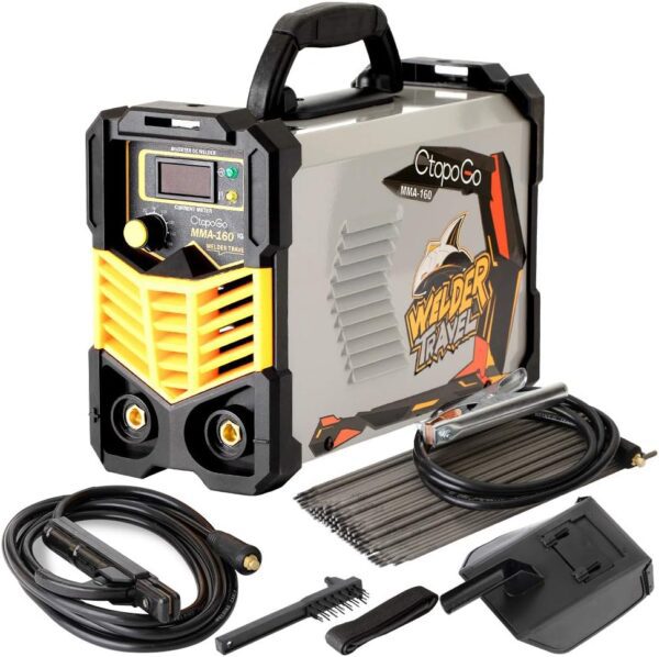 MMA Welder,160A ARC Welder Machine IGBT Inverter Digital Display LCD Hot Start Welder with Welding Stick Electrodes| Electrode Holder| Work Clamp| Input Power Adapter Cable| Brush 110V Home Use