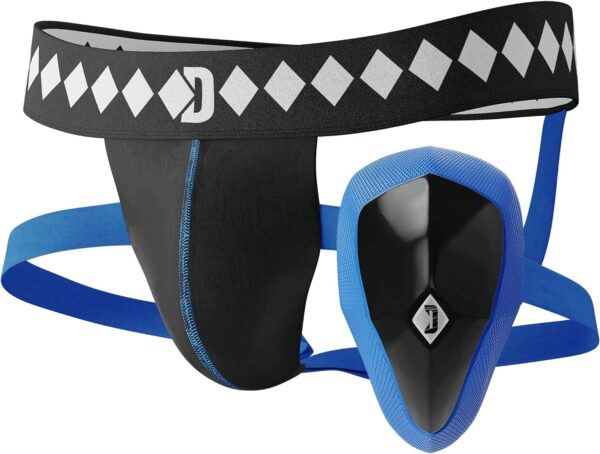 Diamond MMA Jock Strap + Athletic Cup for Men | 4-Strap No Shift Athletic Supporters for Men with Cup for MMA, Boxing, Muay Thai, Wrestling, Jiu Jitsu | High Impact Sports Jockstrap with Cup