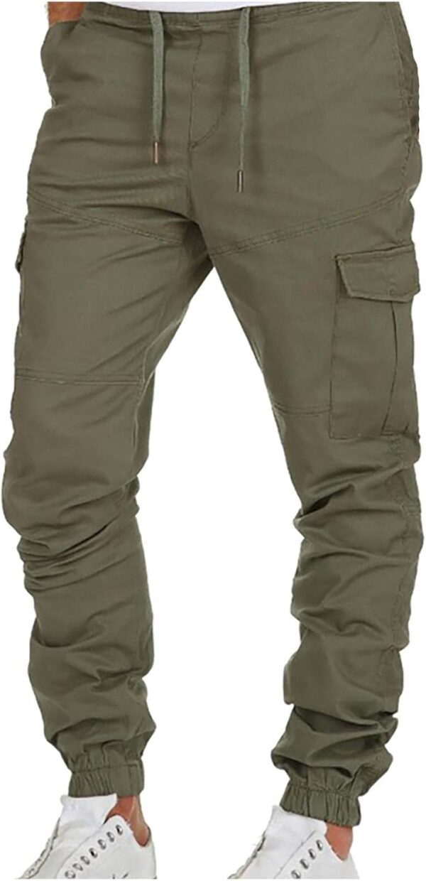Mens Multi-Pocket Cargo Pants Cotton Simple Solid Color Leisure High Street Elastic Lace Outdoor Hiking Work