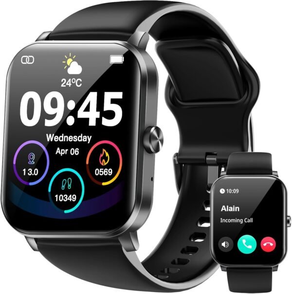 Smart Watch, 1.85"HD Smartwatches for Men Women, (Answer/Make Calls), Fitness Tracker with 100+ Sport Modes, IP68 Waterproof Fitness Watch, Heart Rate/Sleep Monitor, SpO2, Smartwatch for Android iOS