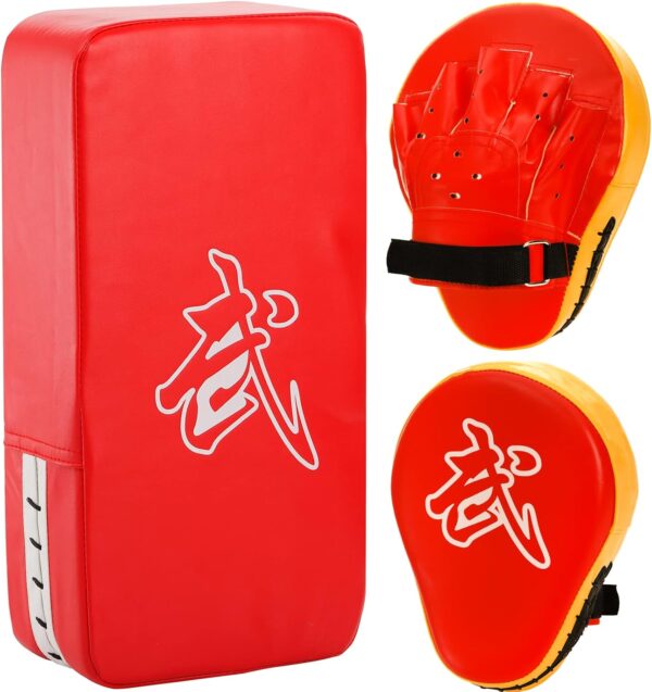 WUWEOT 2-in-1 Punching Mitts Kick Pack Set, Boxing Gloves Taekwondo Kick Pad, Boxing Pads Curved Focus Punching Mitts, Adjustable Soft Shield Durable Training Pads Set