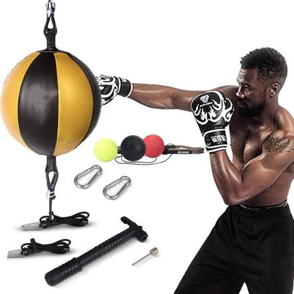 Kvittra Double End Punching Bag Boxing Striking for Training - Speed Ended Set Includes Reflex Ball Headband and Pump- Portable MMA