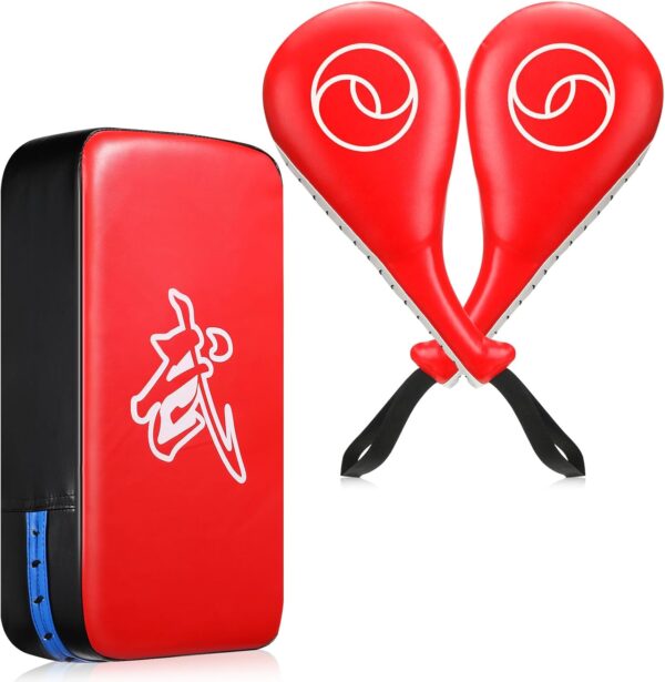 Poen 3 Pcs Taekwondo Kick Pads Muay Thai Pads MMA Karate Sparring Gear Martial Arts Kickboxing Training Pads Punching Striking Target Equipment PU Leather Paddles Strike Curved Kick Shield