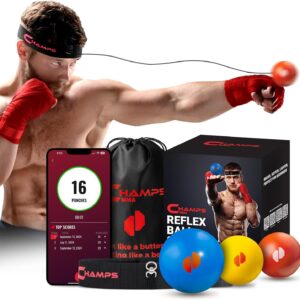 Boxing Reflex Balls Set of 3 with App– Boxing Ball with Varying Sizes, Adjustable Headband and 3 Spare Strings to Improve Speed and Hand-Eye Coordination for Men and Kids - Boxing Equipment