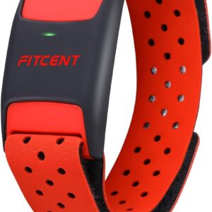 FITCENT Heart Rate Monitor Armband, Bluetooth ANT+ Optical Heart Rate Sensor Arm Band, Rechargeable Fitness Tracker for Peloton Strava Zwift Polar Beat DDP Yoga Wahoo Fitness (Red)