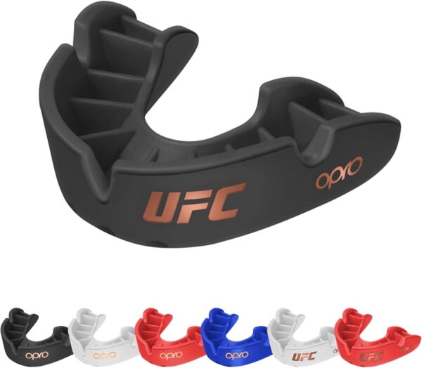 OPRO Bronze Level UFC Adult and Youth Sports Mouthguard with Case and Fitting Device, Gum Shield for UFC, MMA, Boxing, BJJ and Other Combat Sports (Black, Adult)