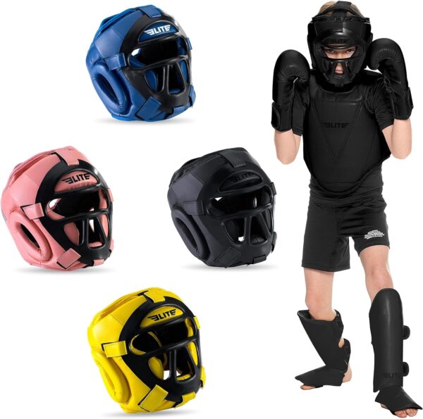Elite Sports Best Kids Boxing Headgear Youth Wrestling Headgear for Age 4 to 13 Year MMA Kickboxing Muay Thai BJJ Karate Head Guard for Boys Girls (Black)