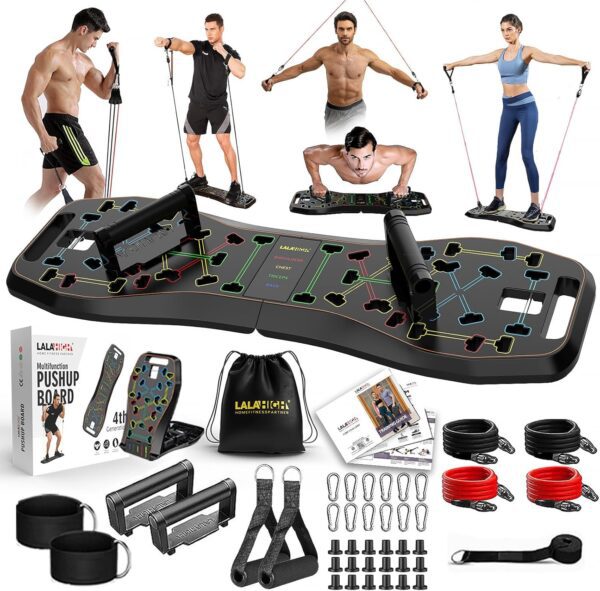 Lalahigh Home Gym Pack - 33 in 1 Pushup Board & Resistance Bands Sets for Effective Full Body Workouts, Professional strength training equiptment for Men and Women, Gift for Boyfriend
