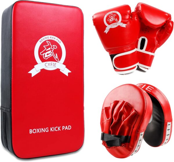 3-in-1 Boxing Equipment Punching Gloves Mitts Kick Pack Set for Kids Karate Mitts Pad for Beginners ​Arm Pad for Youth Child Boxing Gloves for Muay Thai, Taekwondo, MMA Training
