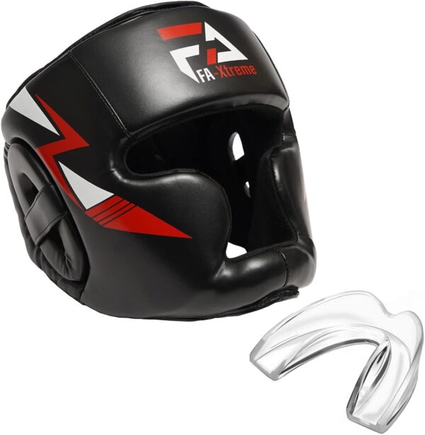 Boxing Headgear - Black - Head Gear & Mouth Guard for MMA Kickboxing Karate Taekwondo Muay Thai Sparring & Training - Martial Arts Helmet - Fits Adults Youth Kids 11+