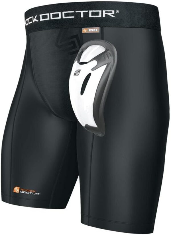 Shock Doctor Compression Shorts with Protective Bio-Flex Cup, Moisture Wicking Vented Protection, Adult Size