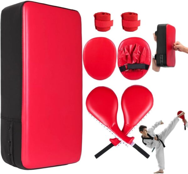 Kick Pad Focus Set, Boxing Art Martial Equipment, 7-in-1 Pad Kicking Training, Boxing Leather Pu Pad, Pads Punching Target & Wraps Hand for Thai Muay, MMA, Sparring, Karate