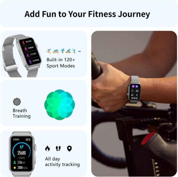 FITVII Nexa Fitness Tracker Answer/Make Calls, Smart Watch with Blood Pressure, Blood Oxygen, 24/7 Heart Rate Monitor, 120+ Sport Mode Activity Tracker with Step Counter, Sleep Tracker for Women Men